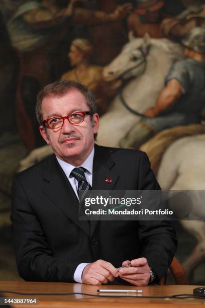 Italian politician Roberto Maroni during a press conference. Rome , November 13th, 2009