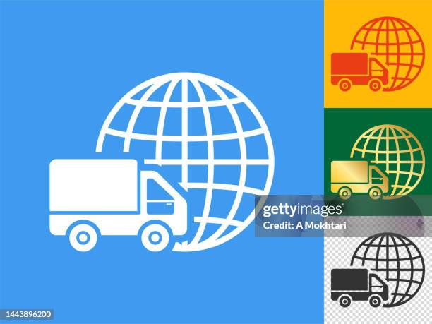 set von internationalen transport, lkw und erde globus symbol. - delivery company logos stock-grafiken, -clipart, -cartoons und -symbole