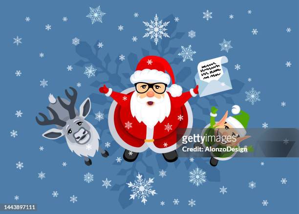 let it snow. santa claus elf and reindeer. christmas characters. - santa face stock illustrations
