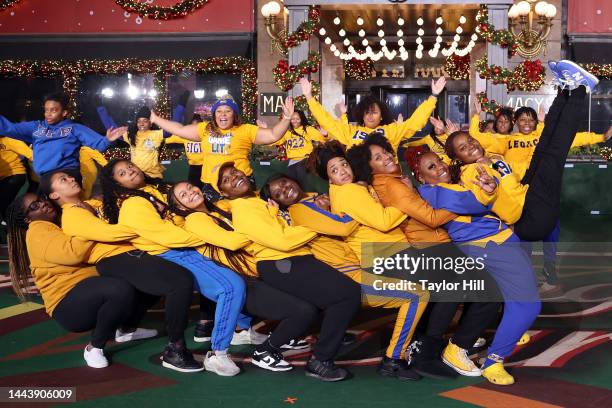 The Centennial Steppers of Sigma Gamma Rho perform during the second day of Macy's Thanksgiving Day Parade rehearsals at Macy's Herald Square on...