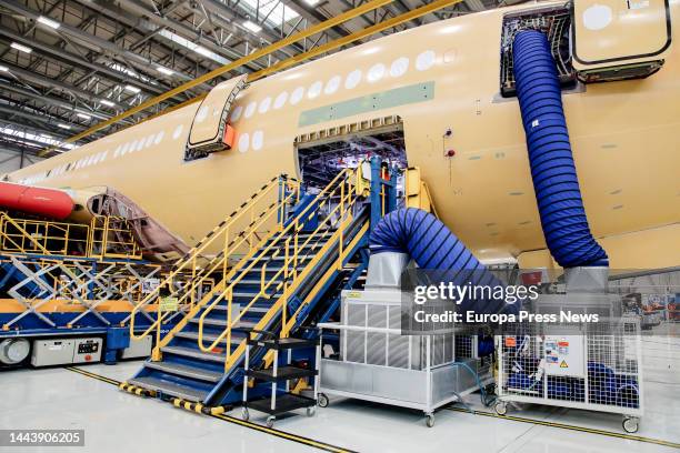 View of the structure of an aircraft at the Airbus campus in Getafe, 'Campus Futura', on 23 November, 2022 in Getafe, Madrid, Spain. Campus Futura'...