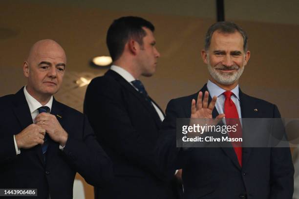 Gianni Infantino, President of FIFA and King Felipe VI of Spain is seen prior to the FIFA World Cup Qatar 2022 Group E match between Spain and Costa...