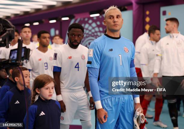 Keylor Navas of Costa Rica prepares to lead their team out onto the pitch prior to the FIFA World Cup Qatar 2022 Group E match between Spain and...