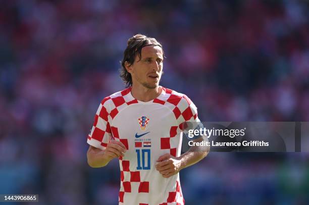 Luka Modric of Croatia looks on during the FIFA World Cup Qatar 2022 Group F match between Morocco and Croatia at Al Bayt Stadium on November 23,...