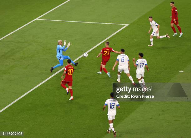 Dani Olmo of Spain scores their team's first goal past Keylor Navas of Costa Rica during the FIFA World Cup Qatar 2022 Group E match between Spain...