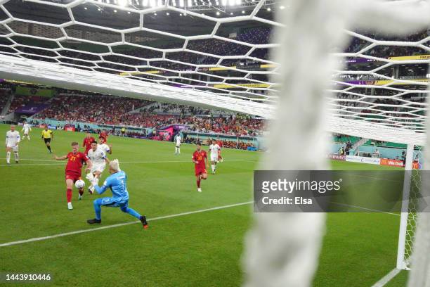 Dani Olmo of Spain scores their team's first goal past Keylor Navas of Costa Rica during the FIFA World Cup Qatar 2022 Group E match between Spain...