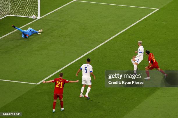 Marco Asensio of Spain scores their team's second goal during the FIFA World Cup Qatar 2022 Group E match between Spain and Costa Rica at Al Thumama...