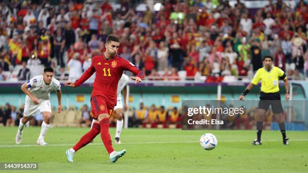 Ferran Torres of Spain converts the penalty to score his side's third goal during the FIFA World Cup Qatar 2022 Group E match between Spain and Costa...