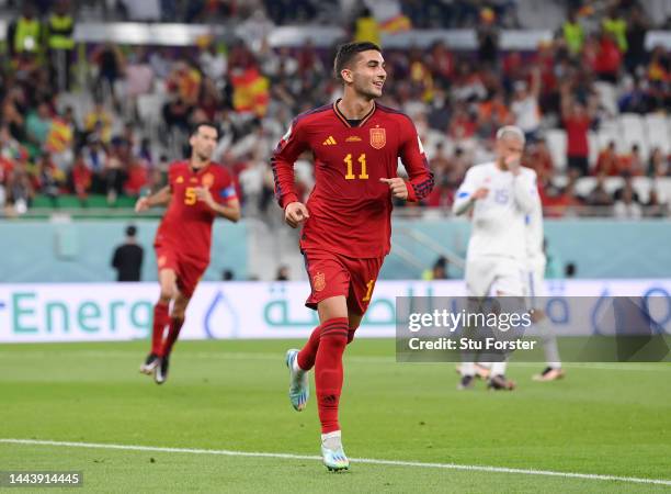 Ferran Torres of Spain celebrates after scoring their team's third goal during the FIFA World Cup Qatar 2022 Group E match between Spain and Costa...