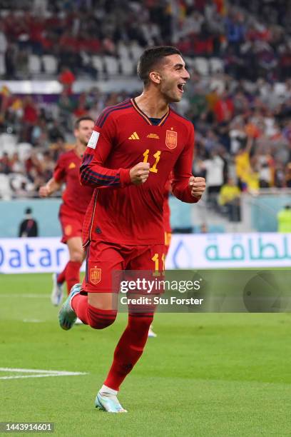 Ferran Torres of Spain celebrates after scoring their team's third goal during the FIFA World Cup Qatar 2022 Group E match between Spain and Costa...