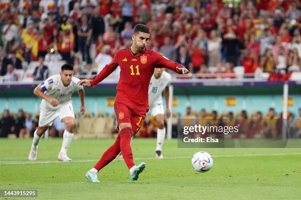 Ferran Torres of Spain converts the penalty to score his side's third goal during the FIFA World Cup Qatar 2022 Group E match between Spain and Costa...