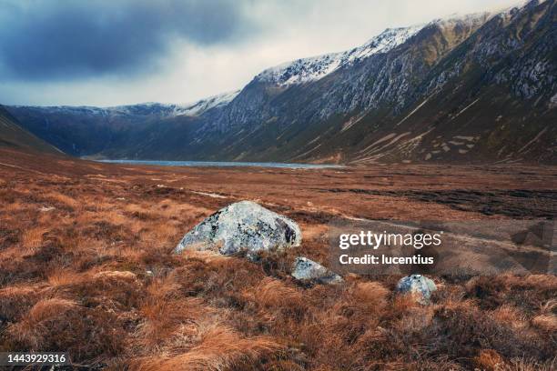 loch einich, cairngorms, schottland, winter - grampian scotland stock-fotos und bilder