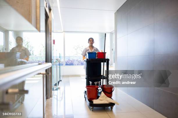 professional cleaner working at a hospital - janitorial services bildbanksfoton och bilder
