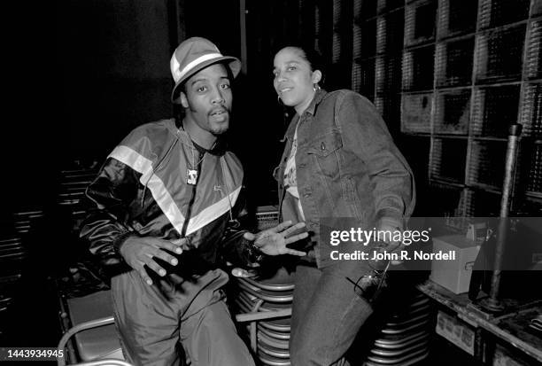 American old-school rapper and producer Spyder D and American hip-hop musician and rapper Sparky Dee pose for a portrait, Taunton, Massachusetts,...