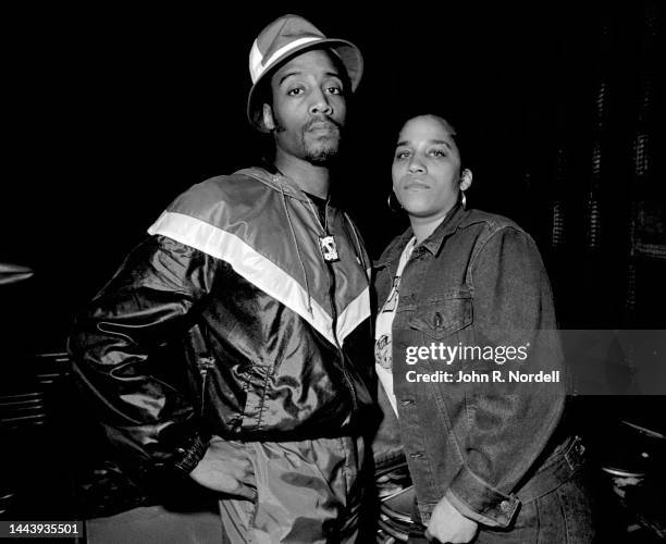 American old-school rapper and producer Spyder D and American hip=hop musician and rapper Sparky Dee pose for a portrait, Taunton, Massachusetts,...