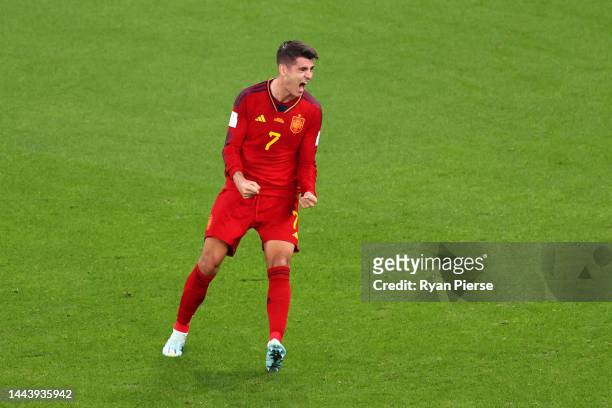 Alvaro Morata of Spain celebrates after scoring their team's seventh goal during the FIFA World Cup Qatar 2022 Group E match between Spain and Costa...