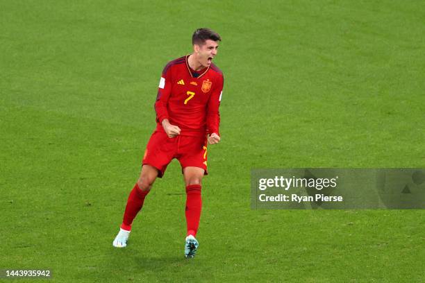 Alvaro Morata of Spain celebrates after scoring their team's seventh goal during the FIFA World Cup Qatar 2022 Group E match between Spain and Costa...