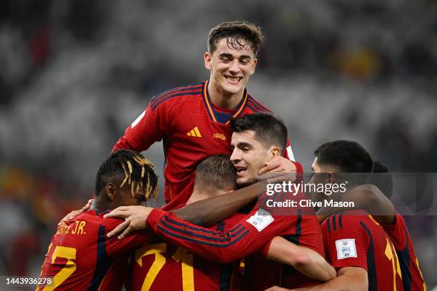 Alvaro Morata of Spain celebrates after scoring their team's seventh goal during the FIFA World Cup Qatar 2022 Group E match between Spain and Costa...