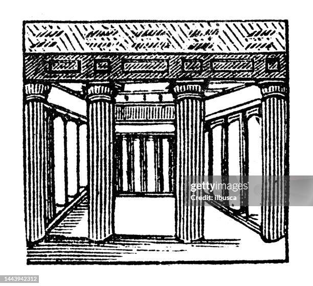 antique engraving illustration: atrium - atrium stock illustrations