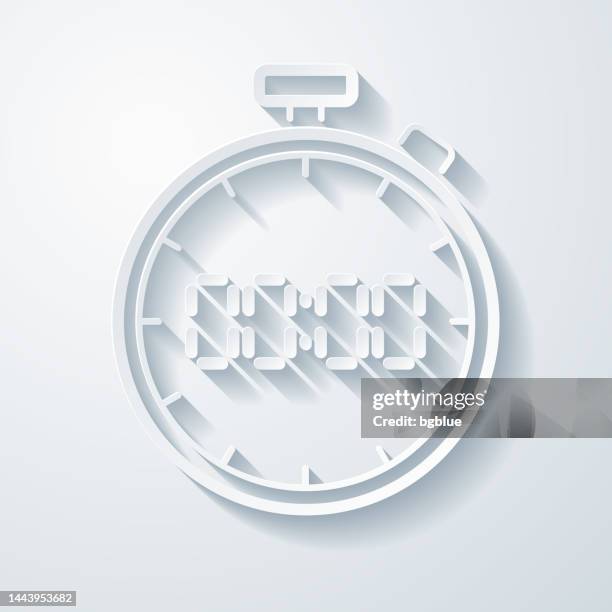 digital stopwatch. icon with paper cut effect on blank background - stopwatch 3d stock illustrations