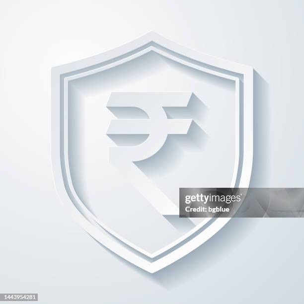 indian rupee shield. icon with paper cut effect on blank background - simple ira stock illustrations