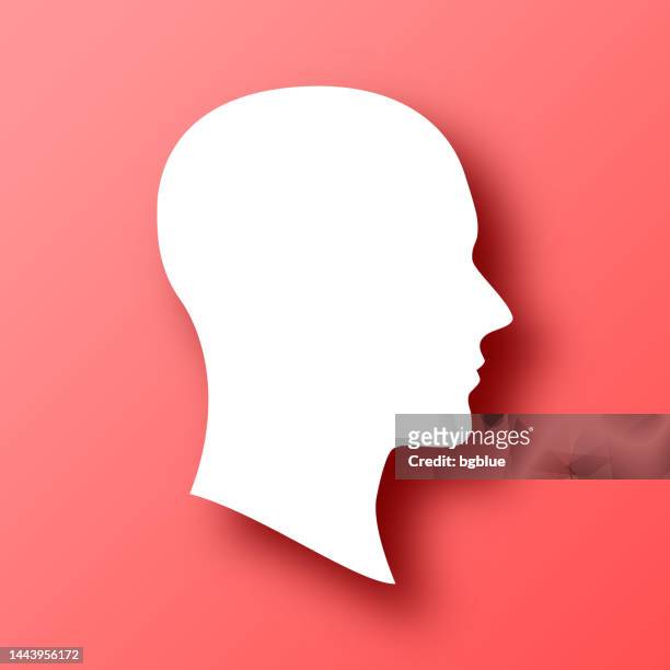 head profile. icon on red background with shadow - 3d face stock illustrations