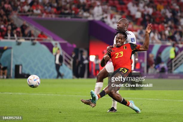 Michy Batshuayi of Belgium scores their team's first goal during the FIFA World Cup Qatar 2022 Group F match between Belgium and Canada at Ahmad Bin...