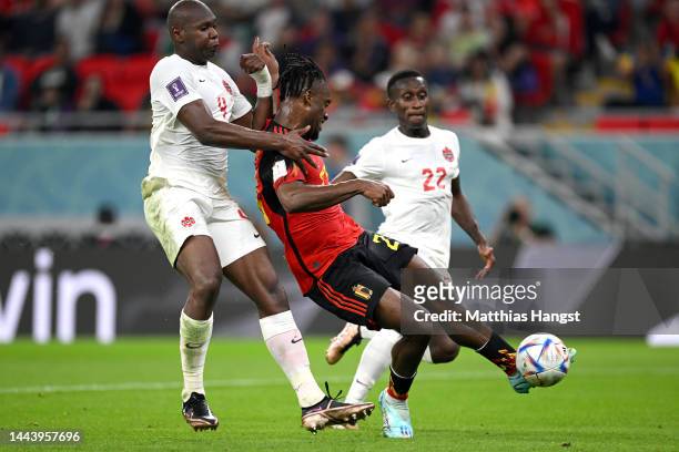 Michy Batshuayi of Belgium scores their team's first goal during the FIFA World Cup Qatar 2022 Group F match between Belgium and Canada at Ahmad Bin...