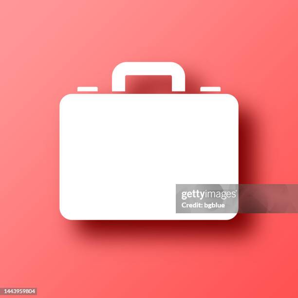 briefcase. icon on red background with shadow - handle icon stock illustrations