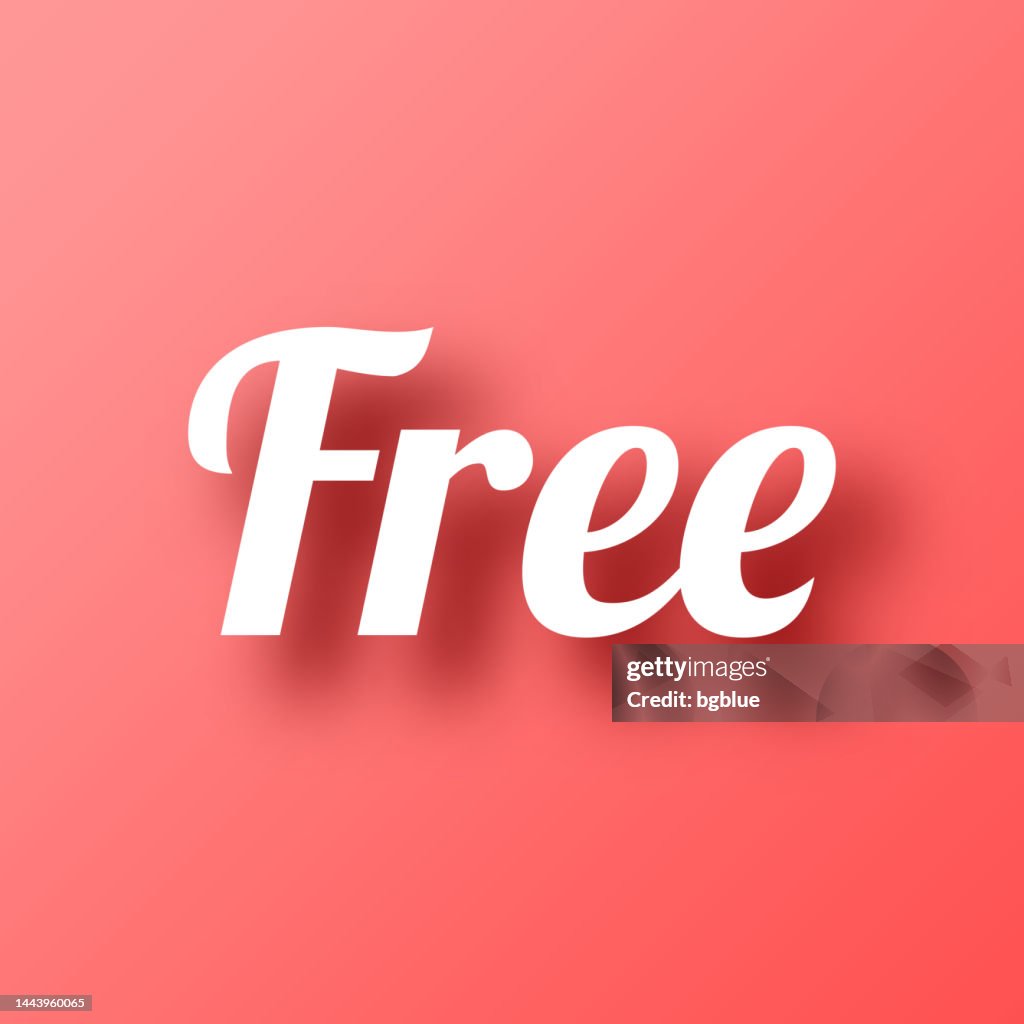 Free. Icon on Red background with shadow