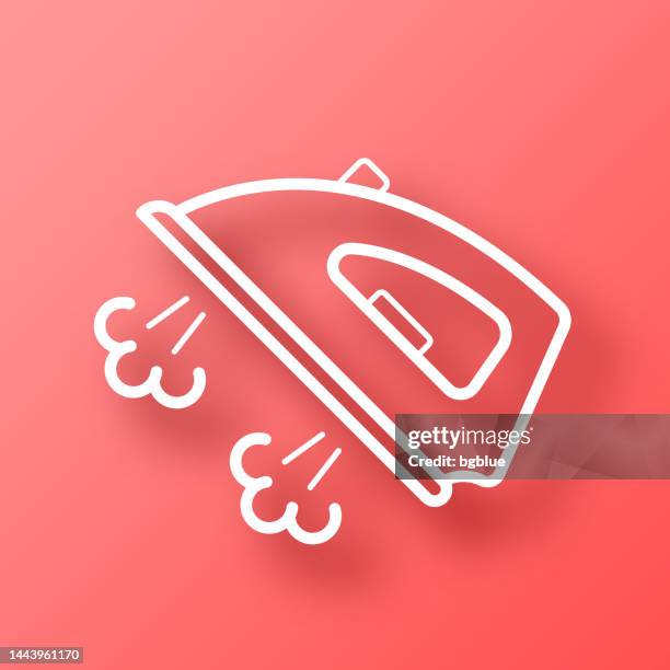 bildbanksillustrationer, clip art samt tecknat material och ikoner med steam iron. icon on red background with shadow - steam ironing