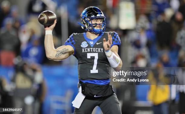 Will Levis of the Kentucky Wildcats against the Georgia Bulldogs at Kroger Field on November 19, 2022 in Lexington, Kentucky.