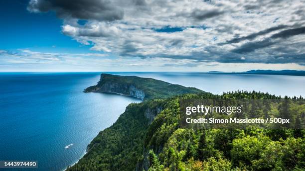 scenic view of sea against sky,quebec,canada - forillon national park fotografías e imágenes de stock