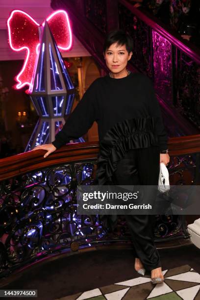 Sandra Choi attends Claridge's Christmas Tree 2022 Party with Jimmy Choo at Claridge's hotel on November 23, 2022 in London, England.