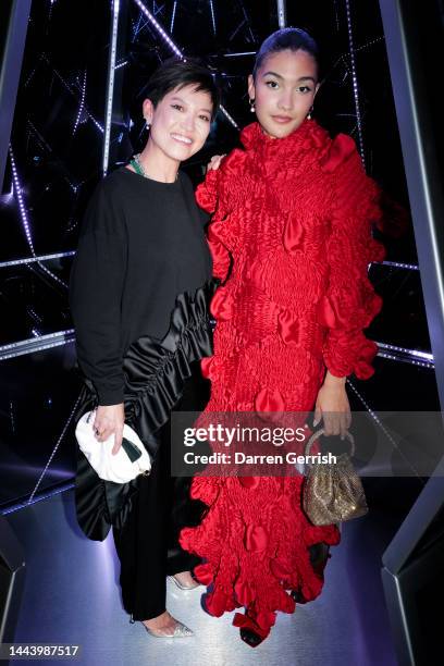 Sandra Choi and Olivia Dean attend Claridge's Christmas Tree 2022 Party with Jimmy Choo at Claridge's Hotel on November 23, 2022 in London, England.