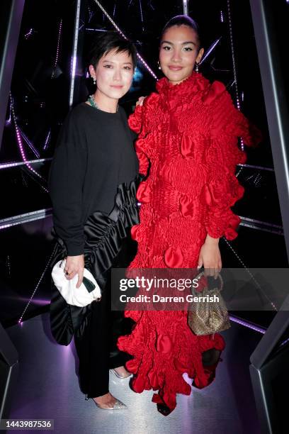 Sandra Choi and Olivia Dean attend Claridge's Christmas Tree 2022 Party with Jimmy Choo at Claridge's Hotel on November 23, 2022 in London, England.