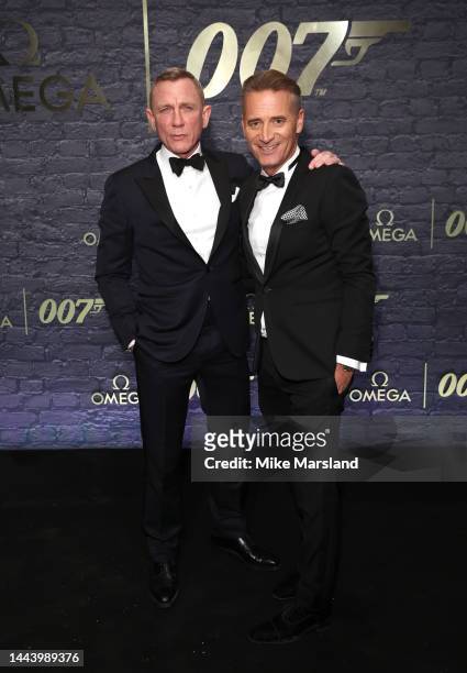 Daniel Craig and Raynald Aeschlimann attend a special event hosted by Omega to celebrate 60 years of James Bond on November 23, 2022 in London,...