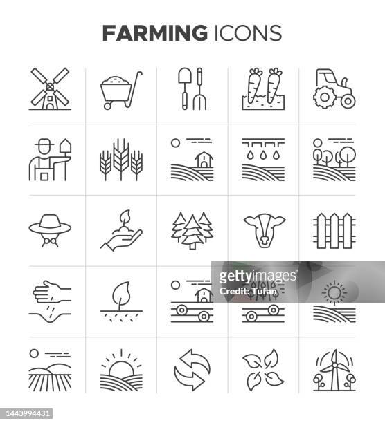 landwirtschaft icon set - bauernhof und landwirtschaft, pflanzenwachstum, gartensymbole - harvest icon stock-grafiken, -clipart, -cartoons und -symbole