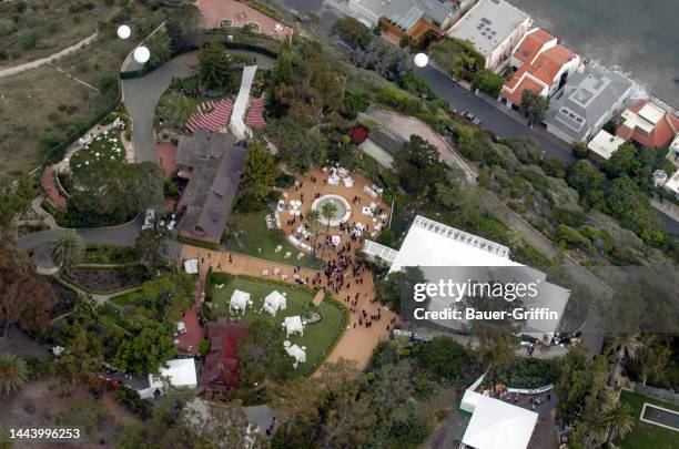 Aerial view of the wedding of Adam Sandler and Jackie Sandler in Malibu is seen on June 22, 2003 in Los Angeles, California.