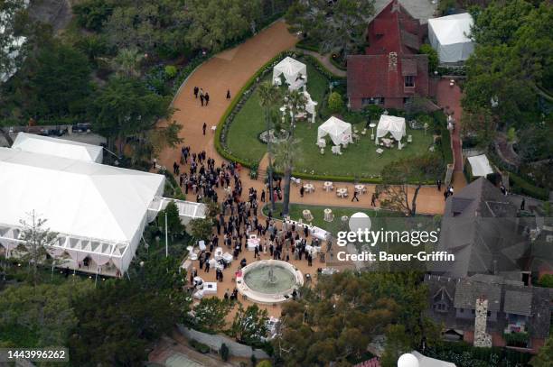 Aerial view of the wedding of Adam Sandler and Jackie Sandler in Malibu is seen on June 22, 2003 in Los Angeles, California.