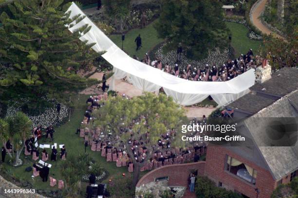 Aerial view of the wedding of Adam Sandler and Jackie Sandler in Malibu is seen on June 22, 2003 in Los Angeles, California.