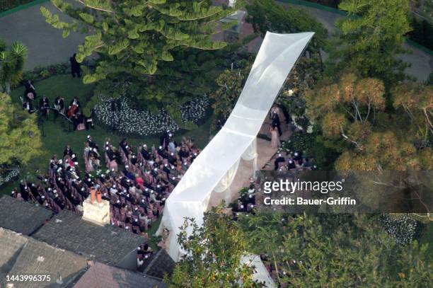 Aerial view of the wedding of Adam Sandler and Jackie Sandler in Malibu is seen on June 22, 2003 in Los Angeles, California.