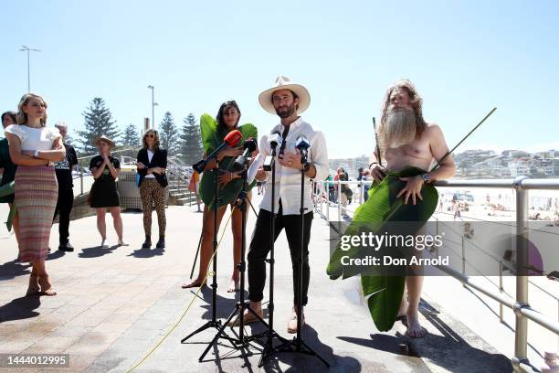 Scott Maggs addresses media at Bondi Beach on November 24, 2022 in Sydney, Australia. Artist and photographer Spencer Tunick will create a nude...
