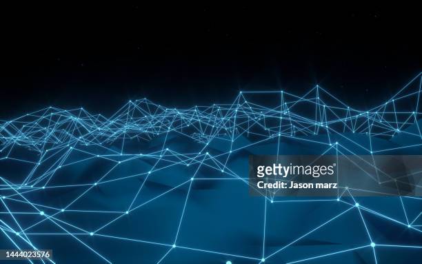 digital data of particle wave and network connection - hud graphic imagens e fotografias de stock