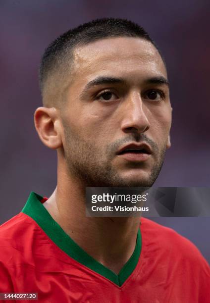 Hakim Ziyech of Morocco during the FIFA World Cup Qatar 2022 Group F match between Morocco and Croatia at Al Bayt Stadium on November 23, 2022 in Al...