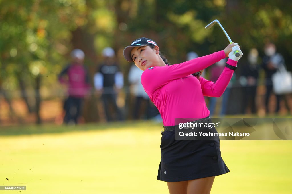 Sakura Koiwai of Japan hits her second shot on the 7th hole during
