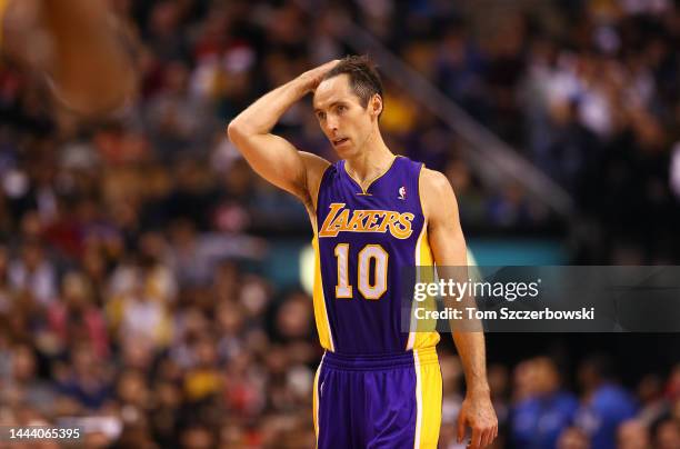 Steve Nash of the Los Angeles Lakers during their game against the Toronto Raptors during NBA game action on January 20, 2013 at Air Canada Centre in...