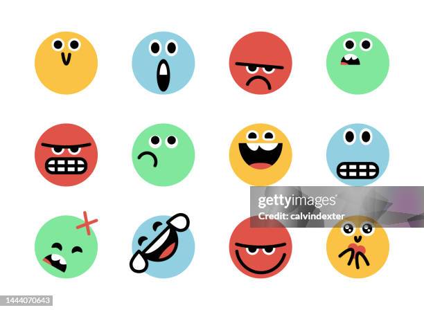 stockillustraties, clipart, cartoons en iconen met emoticons colors - grimacing