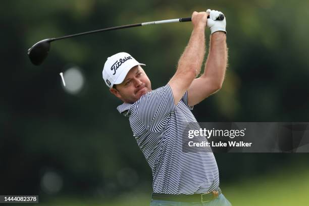 Richard Sterne of South Africa tees off on the 10th hole during Day One of the Joburg Open at Houghton GC on November 24, 2022 in Johannesburg, South...