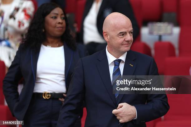 Fifa President Gianni Infantino attends with FIFA General Secretary Fatma Samoura the FIFA World Cup Qatar 2022 Group E match between Germany and...